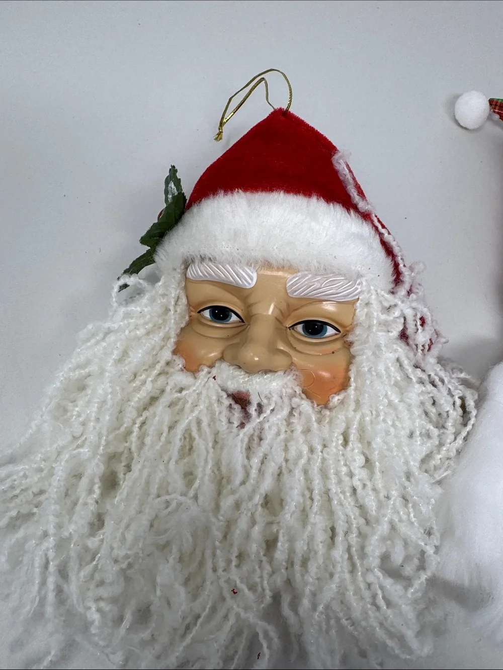 SANTA HEAD PLASTIC FACE CHRISTMAS ORNAMENTS LOT OF 2 VINTAGE HOLIDAY